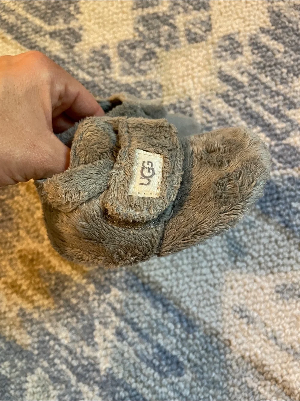 UGG Gray Plush Baby Walker Bixbee Booties with Hook-and-Loop Strap 6-12 months